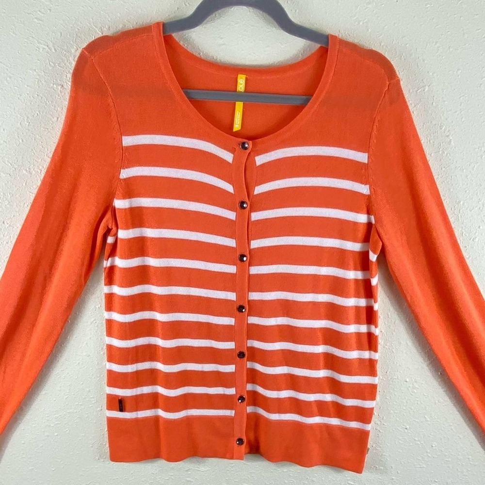Lole Orange and White Striped Button Cardigan